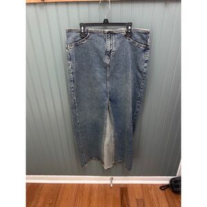 H&M Divided Blue Denim Maxi Skirt Front Slit High Rise Size 8 NWT‎